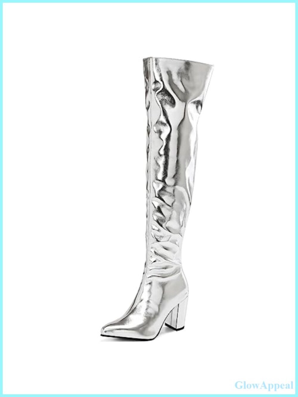 Women's Metallic Over the Knee High Boots Pointed Toe Chunky Mid Heel Thigh